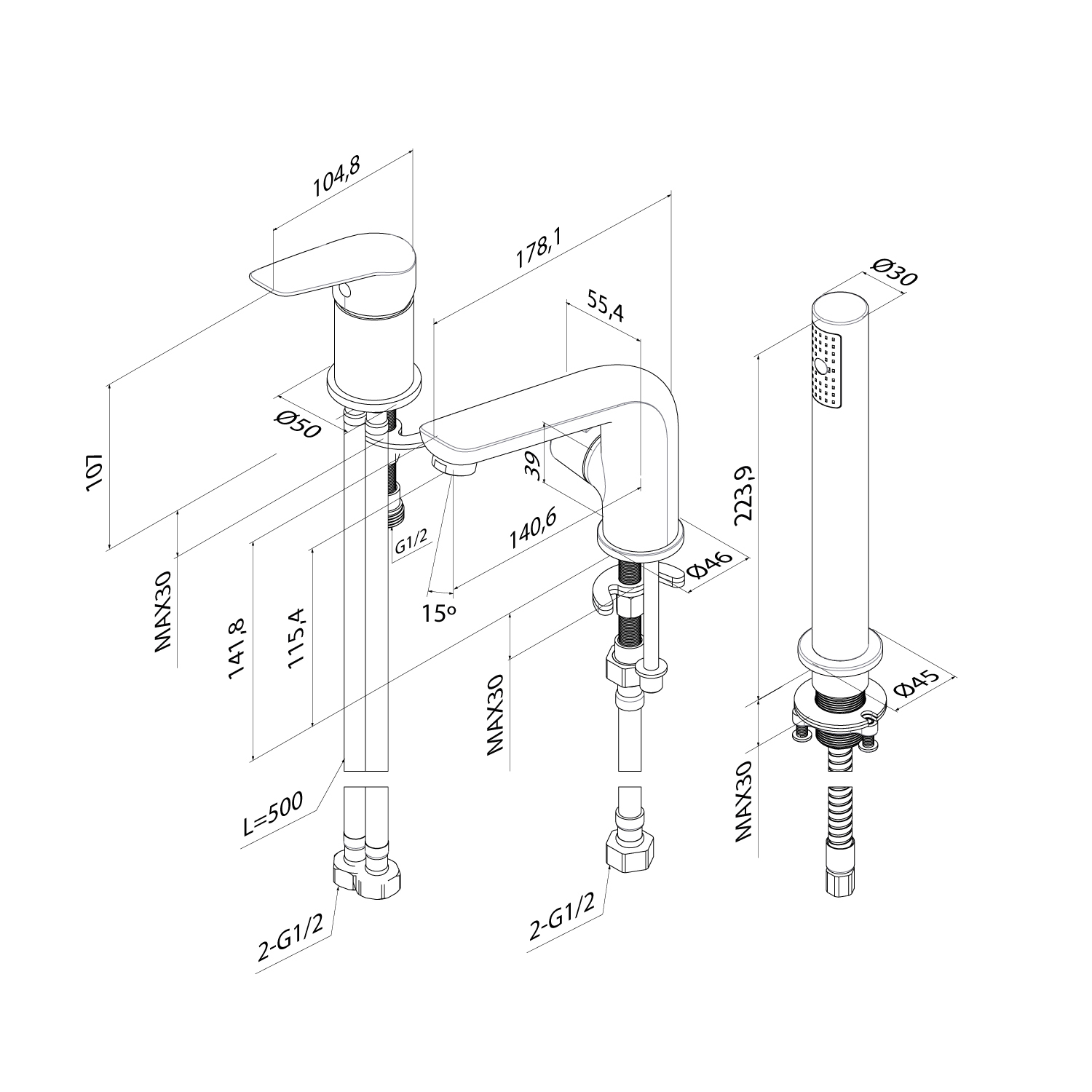 Купить Смеситель на борт ванны IDDIS Torr на 3 отверстия TORSB30i07