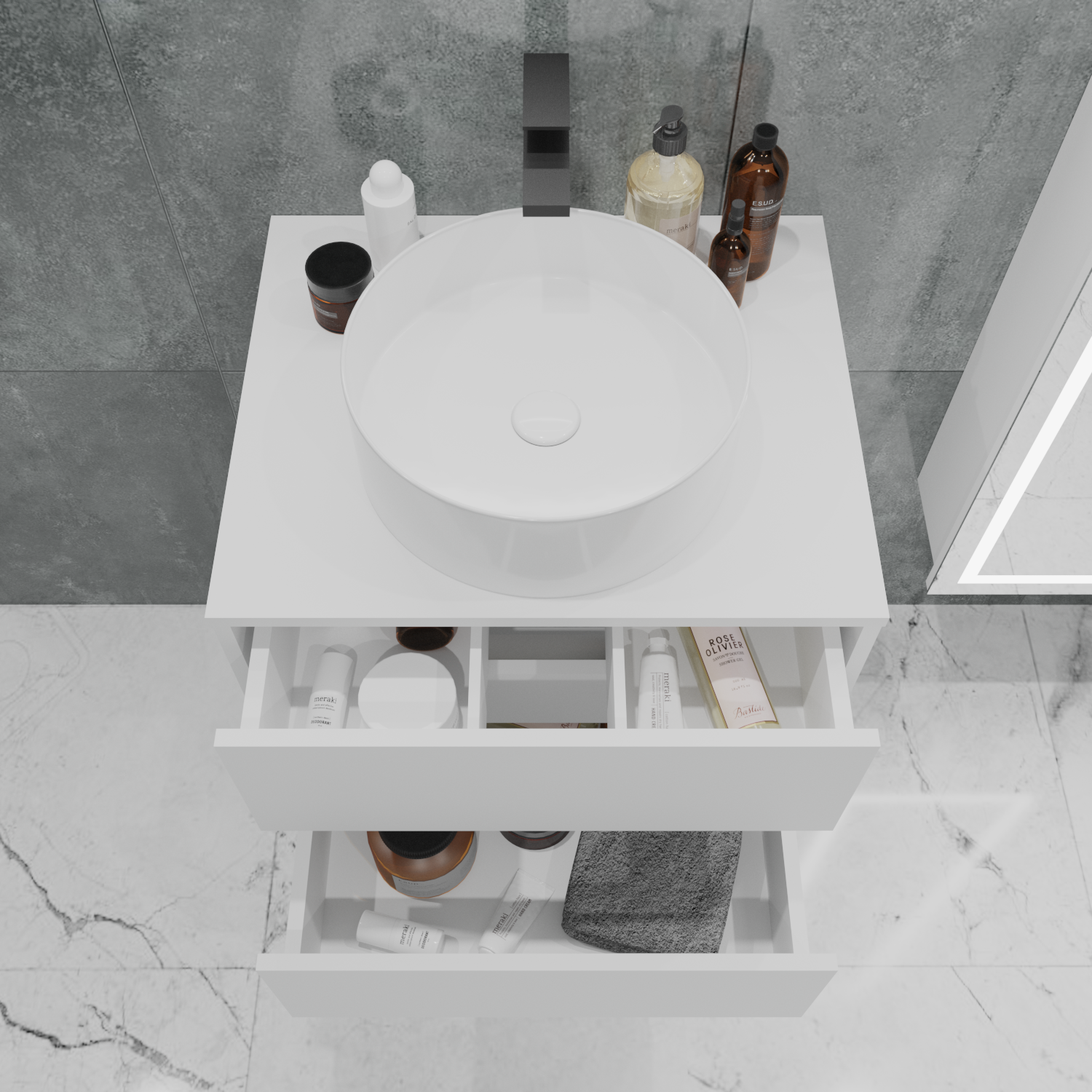 Купить Тумба со столешницей ВЕЛЛИ/Veil 50П (500х500х500) 2я белая аляска