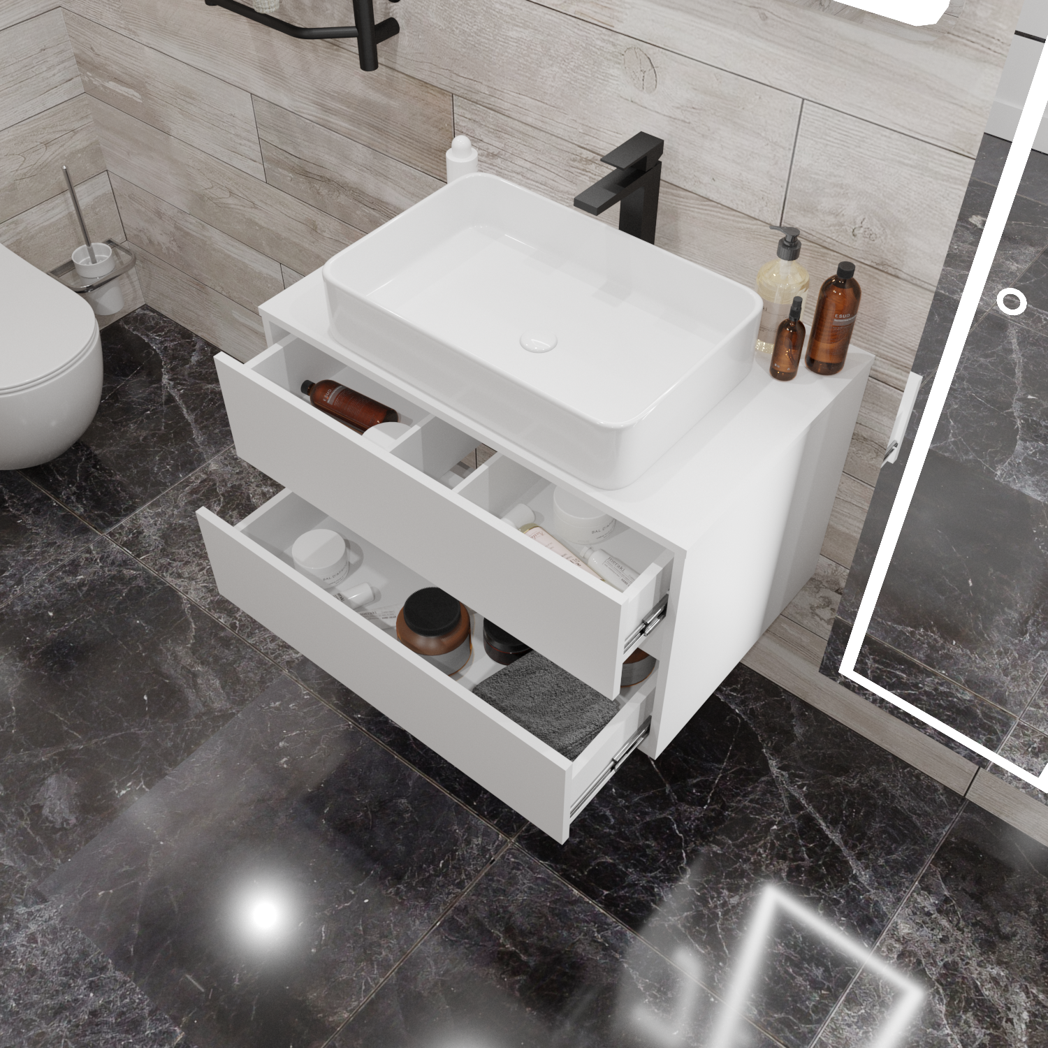 Купить Тумба со столешницей Veil 80П (800х500х500) 2я белая аляска