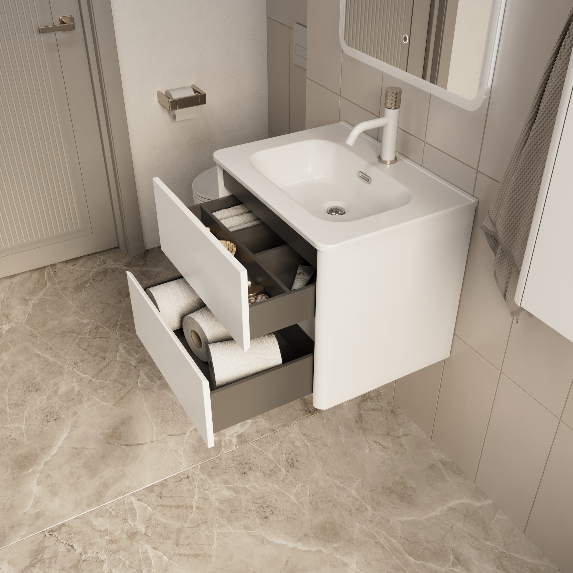 Купить Тумба под раковину Melody 70П (700х500х453) 2я белый