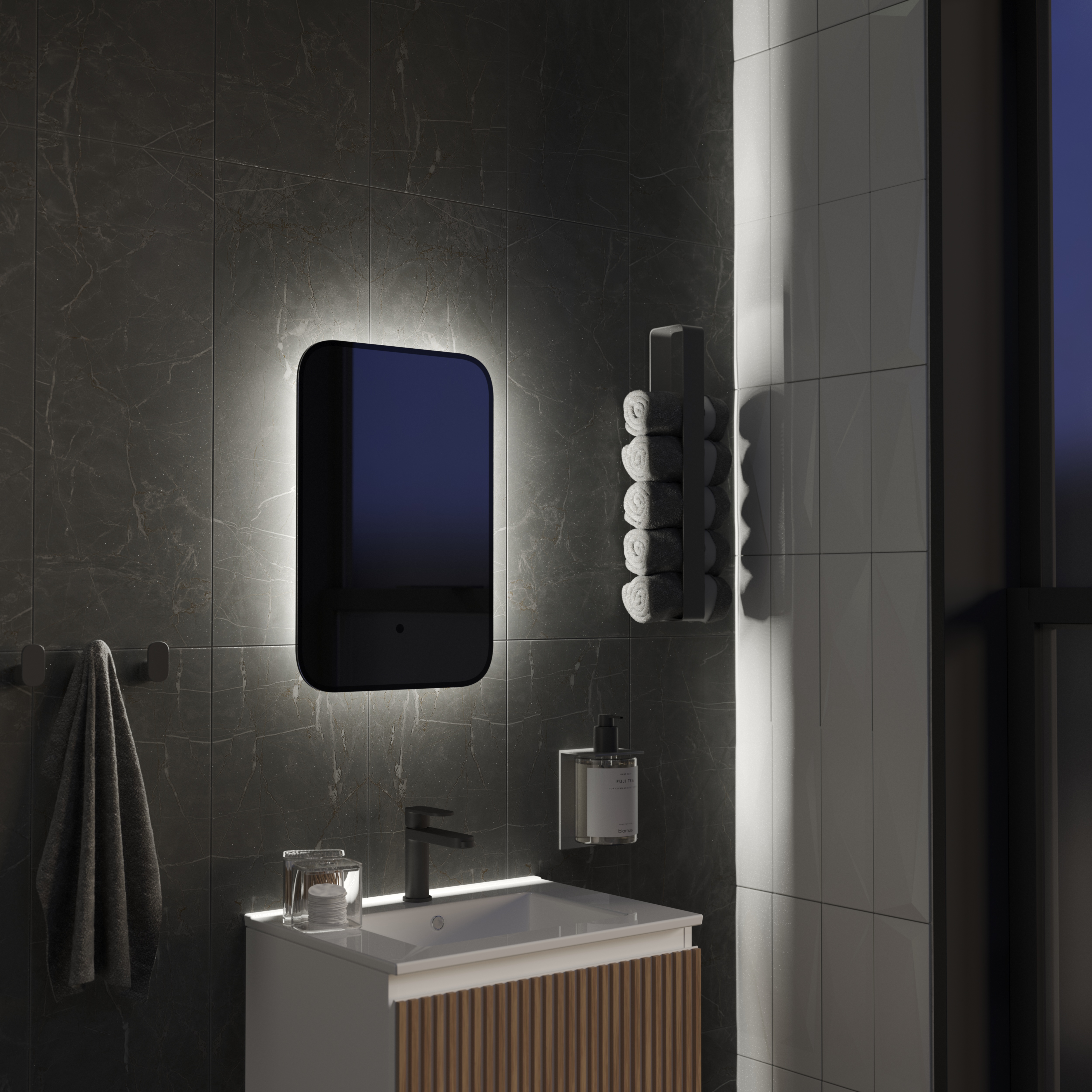 Купить Зеркало Shape Soft (400х600х30) прямоугольник черный К01 LED датчик