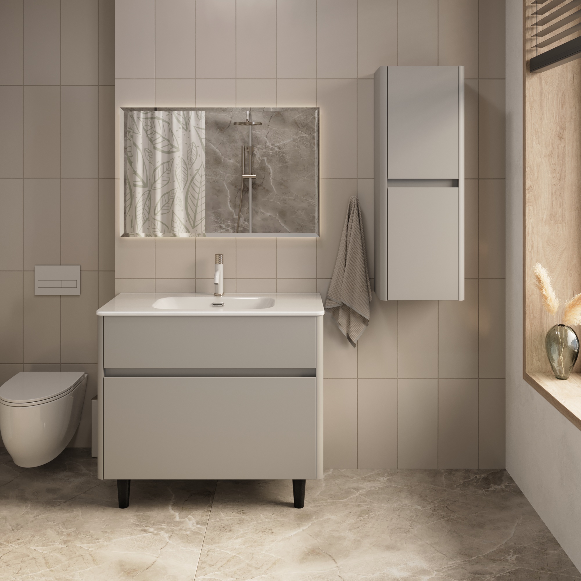 Купить Тумба под раковину Melody 100Н (1000х870х453) 2я агатовый серый