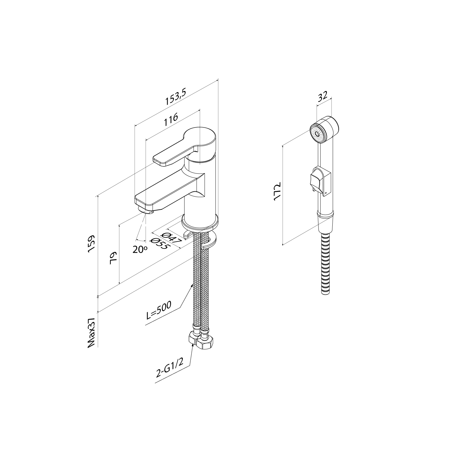 Купить Смеситель для раковины IDDIS Sena с гигиенической лейкой SENSB00i08