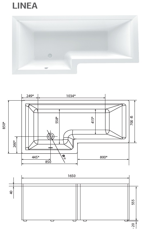 Ванна акриловая Marka One LINEA 165x85