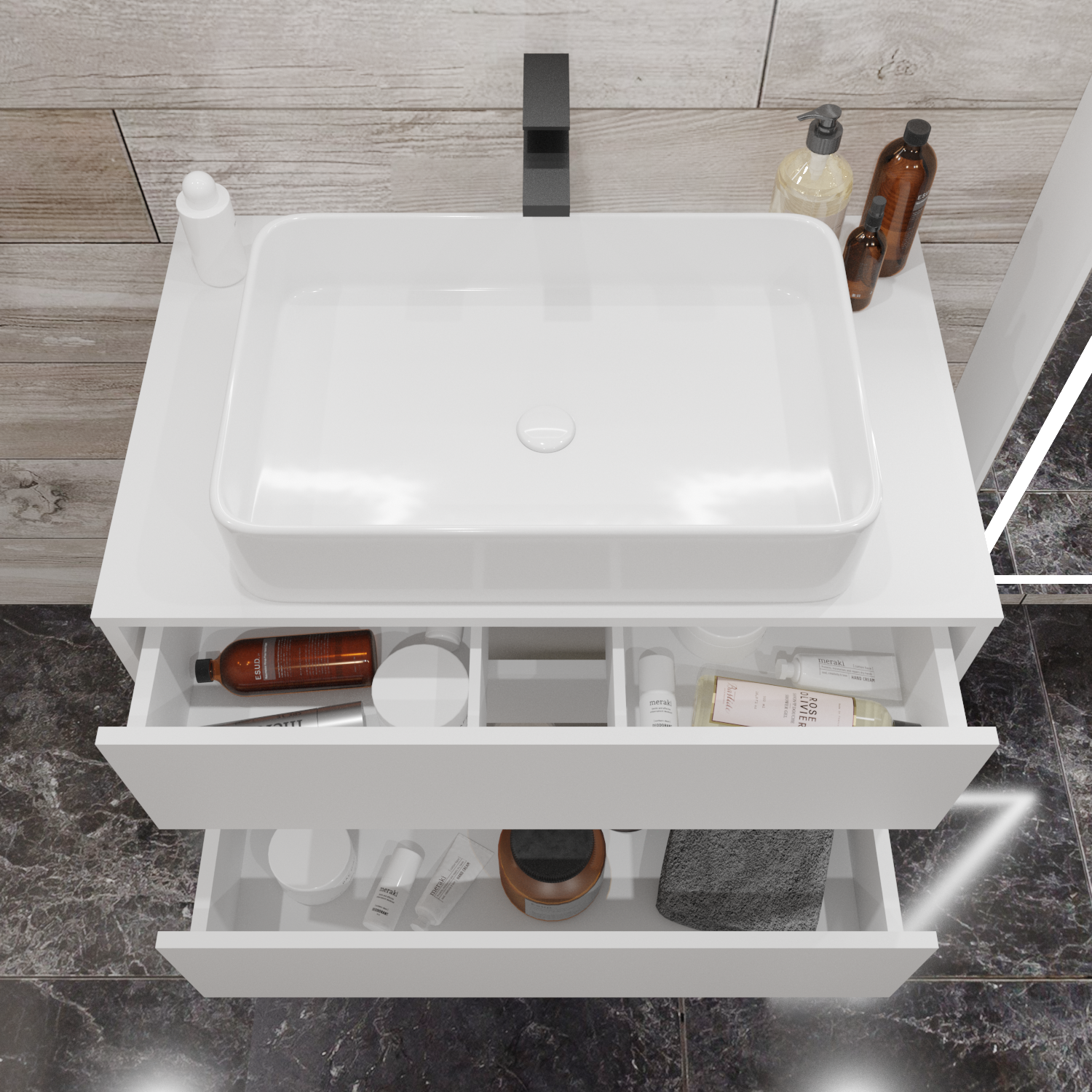 Купить Тумба со столешницей Veil 80П (800х500х500) 2я белая аляска