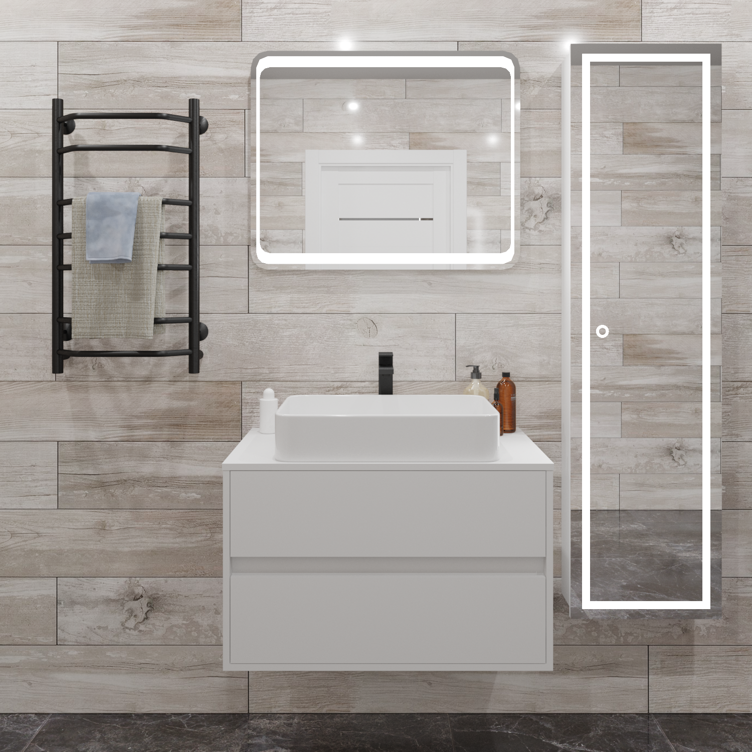 Купить Тумба со столешницей Veil 80П (800х500х500) 2я белая аляска