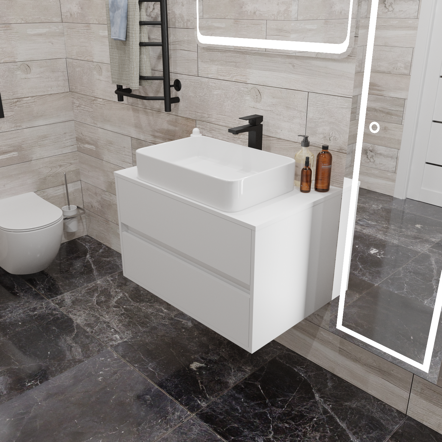 Купить Тумба со столешницей Veil 80П (800х500х500) 2я белая аляска