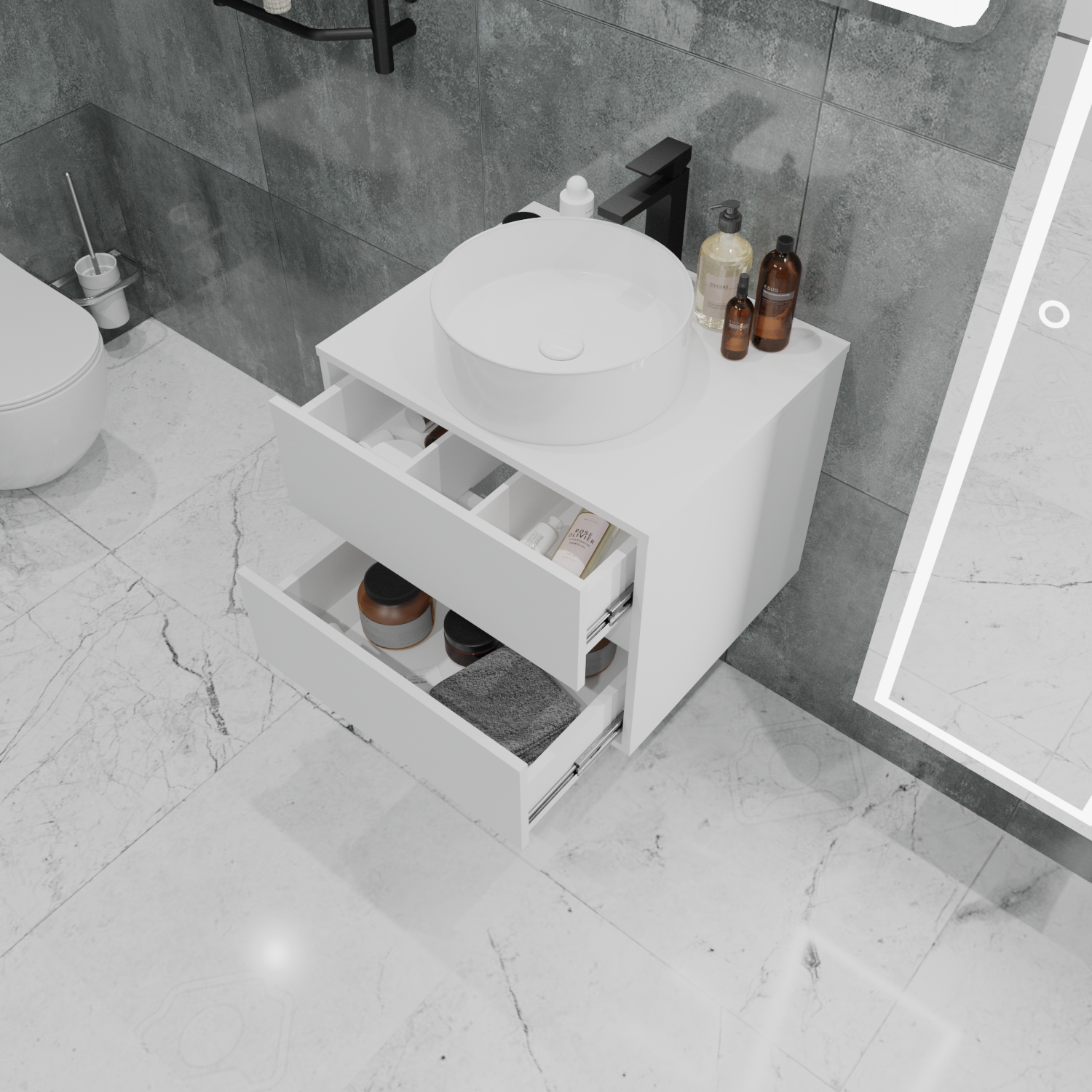 Купить Тумба со столешницей ВЕЛЛИ/Veil 50П (500х500х500) 2я белая аляска